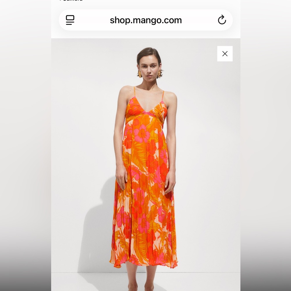 Mango Vibrant Floral Midi Dress in Orange and Pink